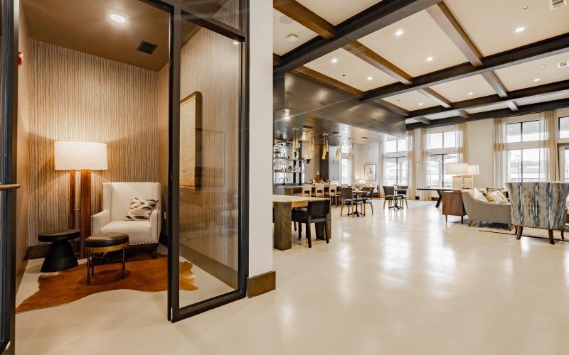 a room with a private sitting and reading room